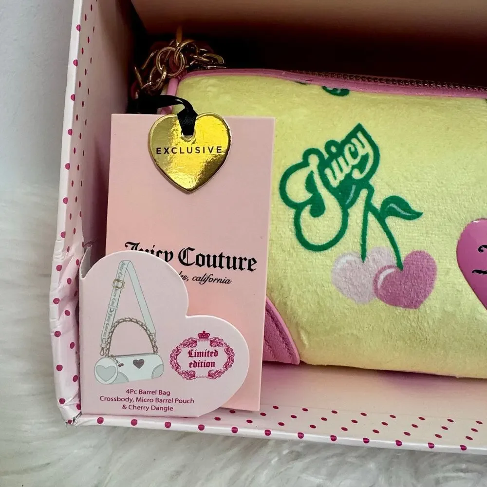 Juicy Couture Heritage Cherry Barrel Bag Gift Set Yellow Charm Mini Crossbody